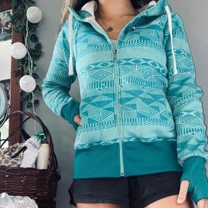 Billabong Teal Aztec Print Zip Hoodie Size Small
